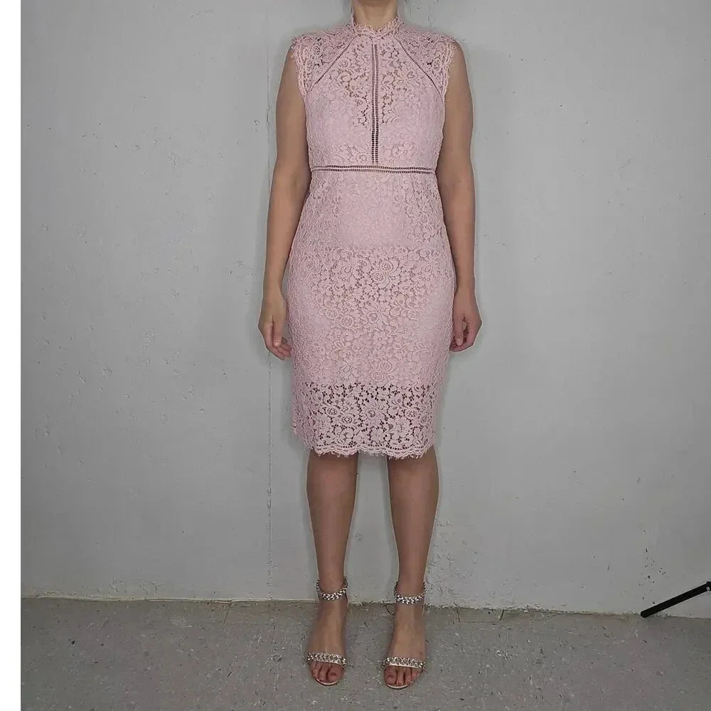 Sleeveless Pink Lace Sheath Dress